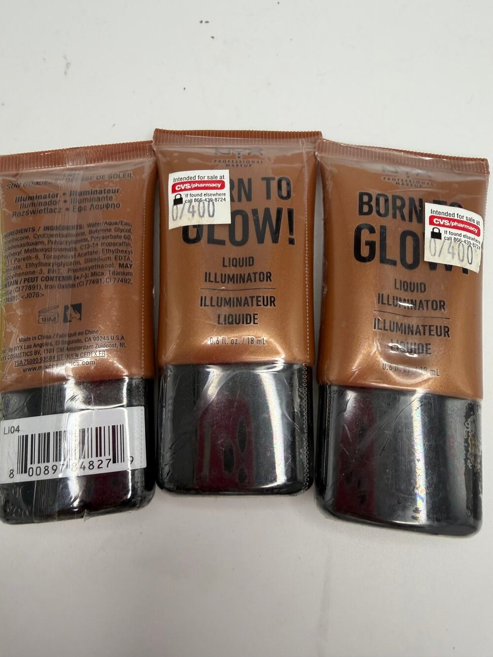 LOT OF 3 NYX Born To Glow Liquid Illuminator LI04 Sun Goddess 0.6oz Discontinued